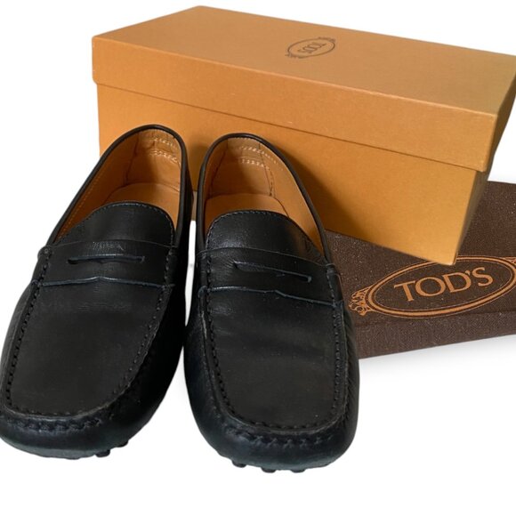 Tod's Shoes - Tod's Women's Gommino Black Leather Driving Penny Loafers 6.5/ US 7.5